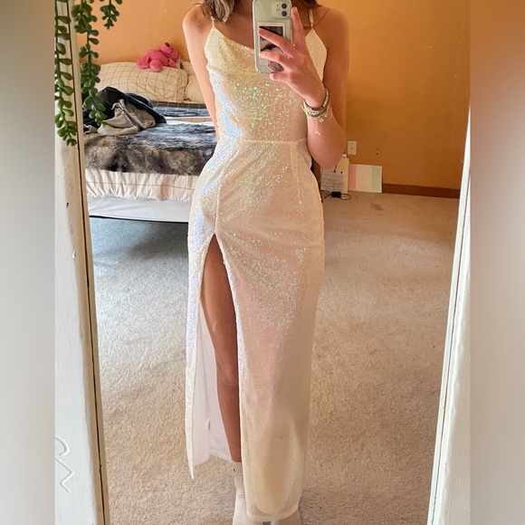 Lucy in the Sky white iridescent prom dress - Picture 2 of 8